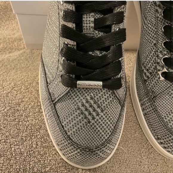 Jimmy Choo Prince of Stars Glitter Fashion Sneakers in Silver size 8 - Picture 13 of 14